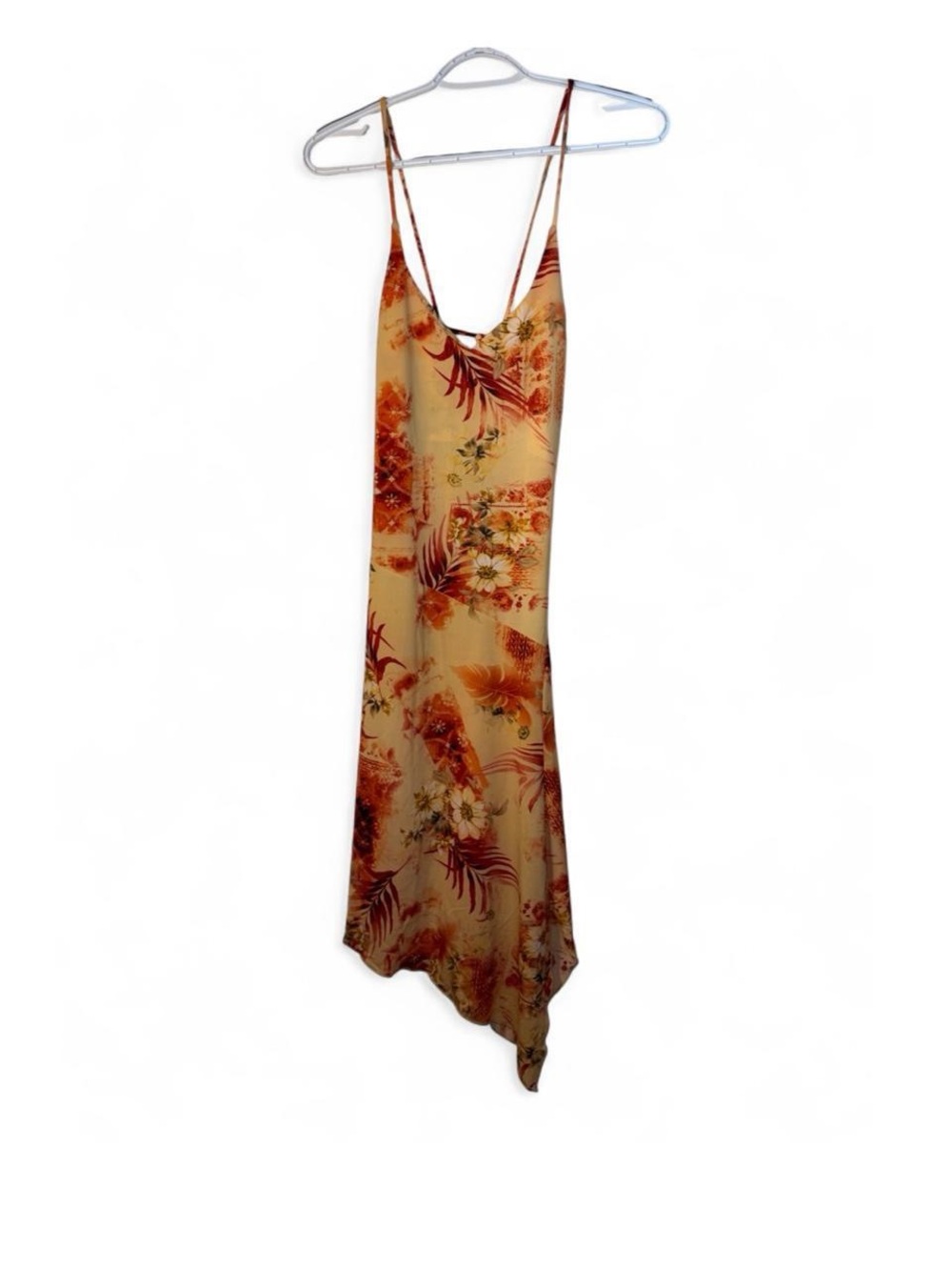 Vintage Janette Asymmetrical Floral Slip Dress in Beige and Rust - Women's Dress